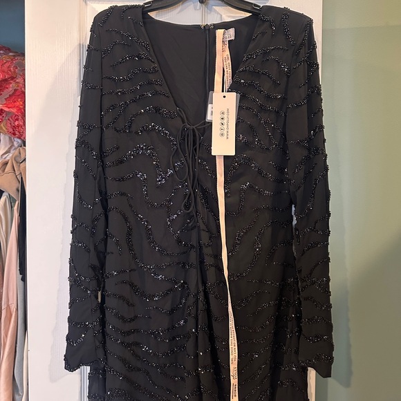 COPY - Oh Polly- Long Sleeve Lace Up Mini Dress in Black NEW - Picture 3 of 7